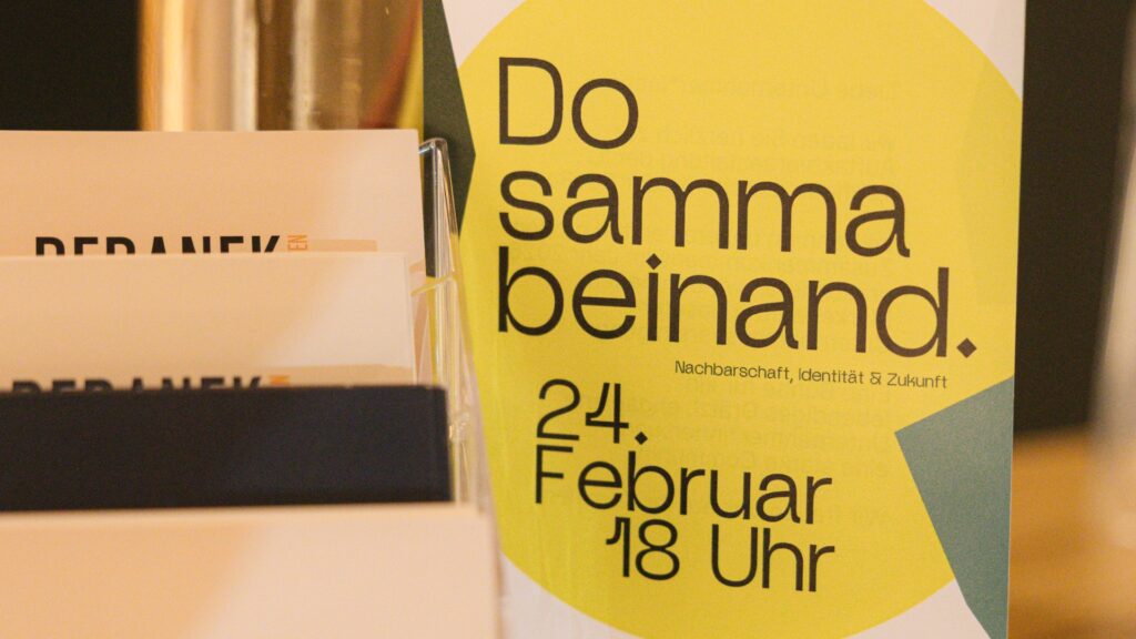 Flyer zur Branding-Präsentation „Do samma beinand“ der IG Kaufleute Lerchenfelder Straße.